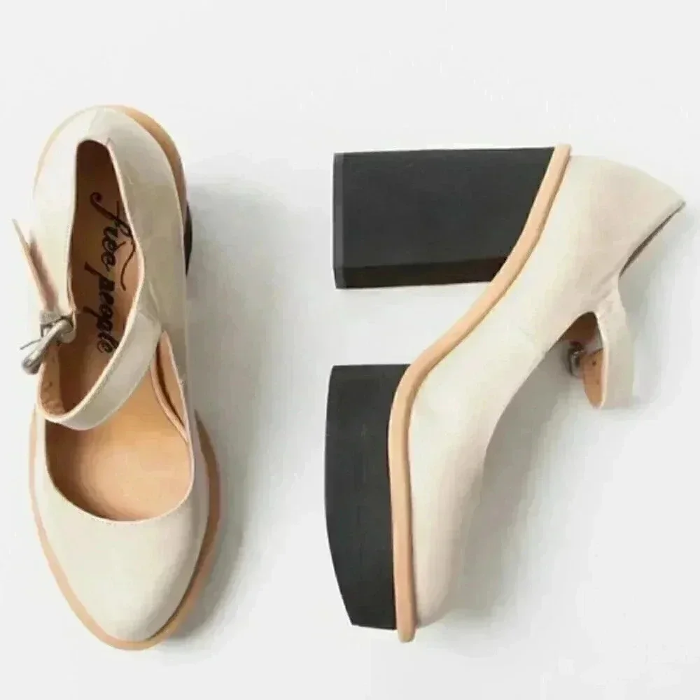 Free People Maggie Mary Jane White Leather Pumps Platform Heels Size 8.5